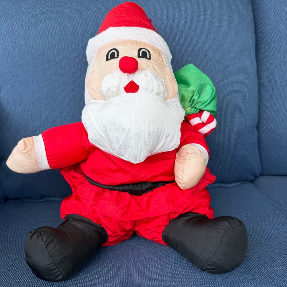 Nylon Santa Plush Doll Para-Cutes Puffy Puffalump Style 1990's Christmas Toy